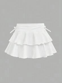 SHEIN Girlism Tween Girls 2pcs Set Integrated Casual Leggings & Skirt, Black & White - Black and White - View 6