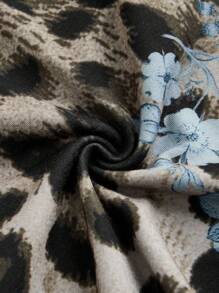 ROMWE Fairycore Vintage Floral & Leopard Print Blue Tone Blouse For Women - Blue - View 4
