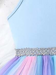 Tween Girls Rainbow Halter Dress, Princess Light Formal Dress For Summer - Baby Blue - View 4