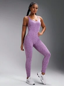 Powerista Letter Printed Open Back Seamless Camisole Romper - Violet Purple - View 4