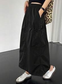 FRIFUL Casual Women's Drawstring Pocket Skirt, Cargo Style Style