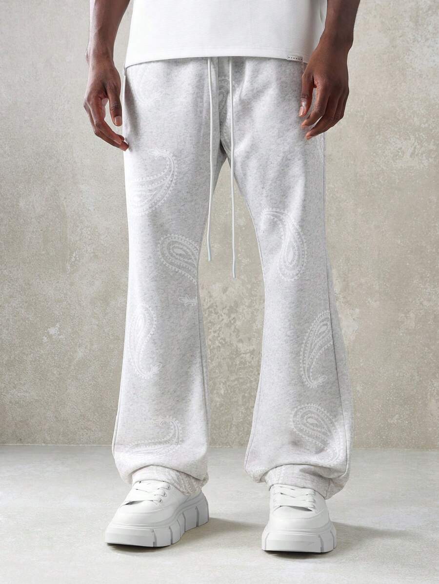 SUMWON 佩斯利印花喇叭形慢跑运动裤，带抽绳的运动休闲服，舒适的冬季羊毛裤，运动休闲舒适