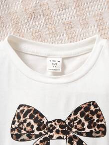 SHEIN Leap Crew Ensemble top à manches courtes et mini-jupe imprimé léopard mode décontractée pour jeune fille - Multicolore - Voir 5