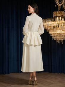 Modelyn 2pcs Women Floral Print Chiffon Blouse And A-Line Skirt Set, Elegant And Romantic - White - View 2