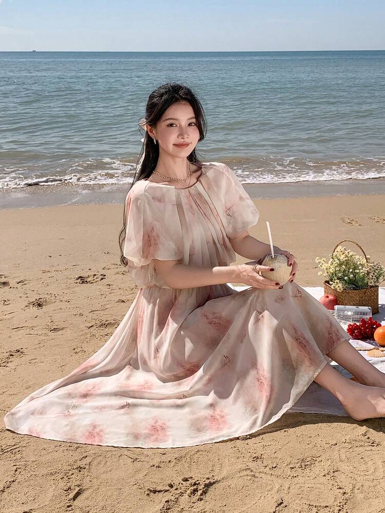 2pcs/Set Spring New Tie Dye Design Leisure Outfit For Women Floral