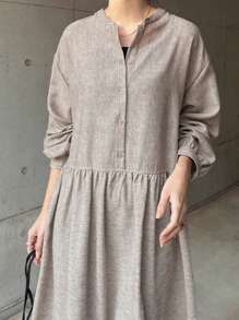 FRIFUL Women's Loose Solid Color Midi Linen Dress