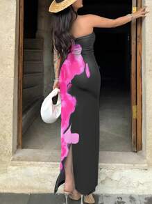 INAWLY Women's Tie-Dye Print Sexy Sleeveless Tube Dress