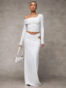 SHEIN BAE Women's Fashion Sexy Solid Color Hollow Out Side Slit Skirt - White - View 6