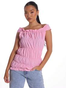 MUSERA Ruched Boat Neck Top Spring Summer Casual Summer Easter Elegant Outfit - Pink - View 1