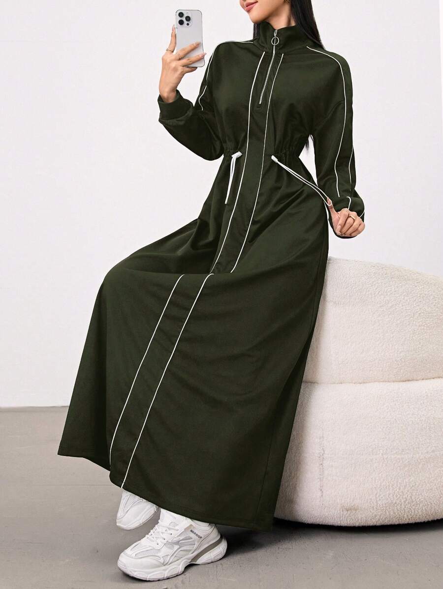 Mulvari Women's Minimalist Fashion Casual Arabic Style Dress For Daily Wear,Modest - Army Green - View 1