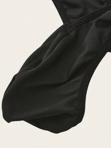 全新男士纯色斜肩开裆连体裤，性感丁字裤内衣 - 黑色 - 查看 4