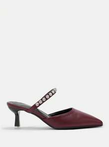 CUCCOO CURVES Plus Size Brede Versie Puntige Neus Bordeaux Stiletto Muiltjes, Elegante Hoge Hakken, Open Hak, Geschikt Voor Alle Seizoenen Valentijnsdag
