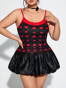 SHEIN ICON Plus Size Women Heart Print Bow Decor Camisole - Multicolor - View 1