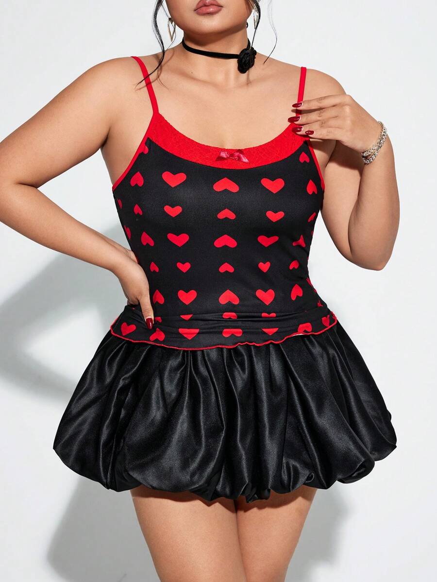SHEIN ICON Plus Size Women Heart Print Bow Decor Camisole - Multicolor - View 1