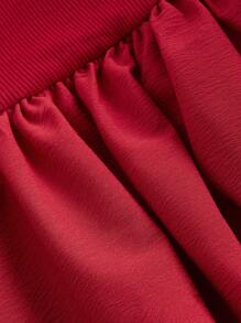 SHEIN MOD Vestido romántico de talla grande rojo vintage con múltiples capas de volantes y lazos en los hombros - Rojo - Ver 4