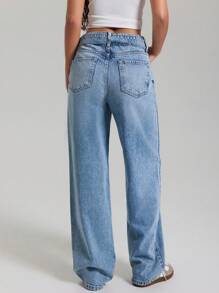 EURMUSE HIGH RISE STRAIGHT BLUE JEAN WITH BELT - Medium Wash - View 2