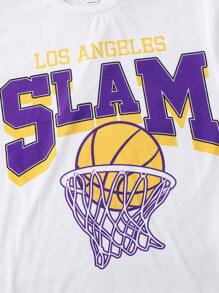 SHEIN 2 szt./zestaw dla chłopców z krótkim rękawem, casualowe koszulki do koszykówki z grafiką