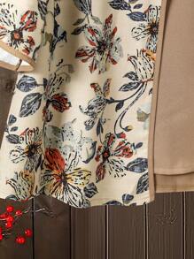 Lacomfia Casual Floral Print Long Sleeve Loose Fit Regular Size Blouse, Suitable For Spring/Summer, Plus Size
