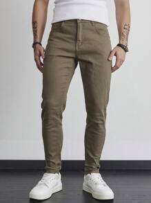 Manfinity Homme Jeans casuales de unicolor para hombres, simples y para uso diario
