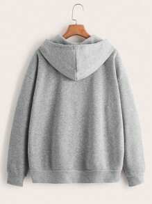 SHEIN EZwear 女士纯色抽绳连帽运动衫，秋冬季休闲款 - 灰色 - 查看 4