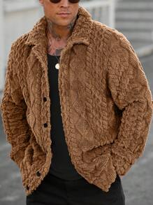 Manfinity CasualCool Men's Casual Solid Color Plush Jacket, Autumn/Winter - Khaki - View 4