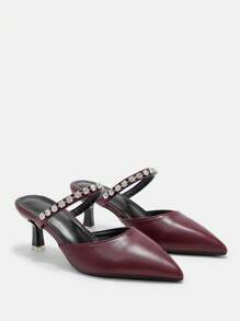CUCCOO CURVES Plus Size Brede Versie Puntige Neus Bordeaux Stiletto Muiltjes, Elegante Hoge Hakken, Open Hak, Geschikt Voor Alle Seizoenen Valentijnsdag