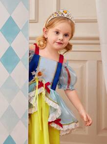 SHEIN Vestido de tul elegante y encantador de princesa para niñas, con mangas abullonadas, adecuado para fiestas de cumpleaños, sesiones de fotos, actividades al aire libre, ocasiones formales y parques temáticos en primavera y verano