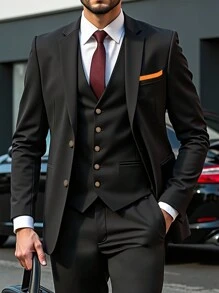 Manfinity Mode Blazer informal de manga larga con botones frontales de unicolor tejido por Manfinity