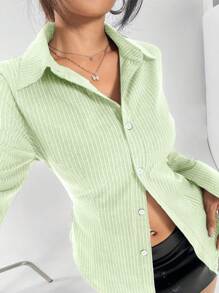Flirla Striped Bell Sleeve Waist Cinching Casual Office Shirt