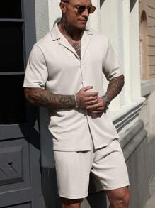 Manfinity CasualCool Schlichtes, modisches, lässiges, einfarbiges Button-Down-Hemdset für Herren