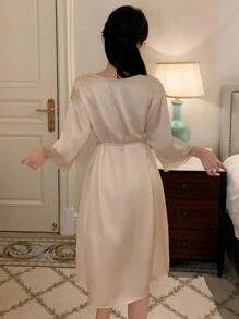 DAZY Camisón de pijama holgado con parches de encaje y mangas 3/4 para mujer