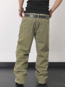 Manfinity EMRG Men's Casual Patchwork Fringed Jeans - Army Green - View 2