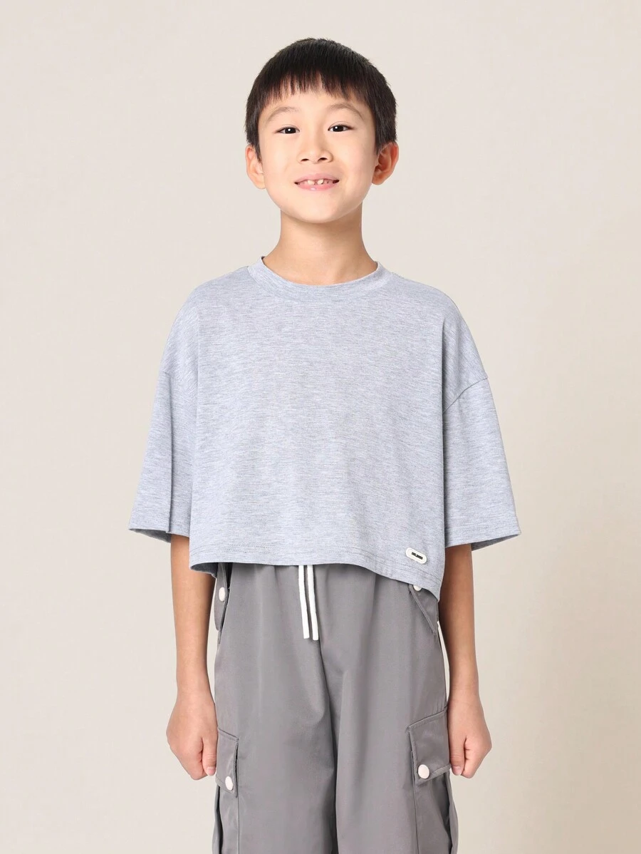 SUMWON Oversized Streetwear Cropped T-Shirt Athletic Casual Loose Fit Youth Fashion Top Fall Spring Summer - Grey - View 1