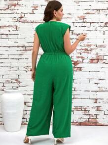 SHEIN Clasi Mono verde sin mangas con piernas anchas para mujer talla grande, casual y elegante, adecuado para uso diario, ropa de resort, ropa de verano, ropa casual de negocios, salidas, ropa de oficina, ropa de primavera, festivales, uso docente, estilo old money, 2025, mono de mujer, mono elegante de mujer, mono