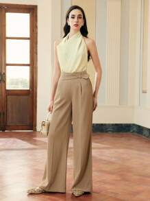 ZEYLAH PRESS CREASE POCKET SUIT PANTS WITH Metal Hardware FOR SPRING,SPRING/SUMMER - Khaki - View 5