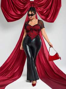 SHEIN ICON Plus Size Valentine's Day Heart Mesh Asymmetrical Hem T-Shirt - Multicolor - View 5