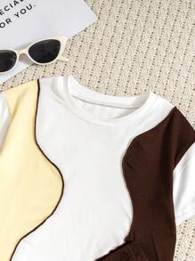 2 sztuki dziewczęcego sportowego i swobodnego stylowego zestawu z krótkim rękawem i spodenkami - Wielokolorowe - Zobacz 3