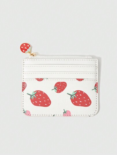Kawaii Vollflächig bedrucktes Kartenetui/Geldbörse mit Erdbeermuster