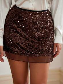 Aveloria Rosie Elegante y de moda Falda de malla con contrastes de lentejuelas