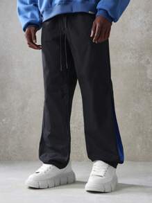 SUMWON Athletic Performance Track Pants With Side Panel Design, Elastic Waist Drawstring Jogger, Streetwear Training Workout Bottom, All-Season Active Wear - Black - View 2