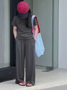 Dazy Kids 2 件套青少年女童标语印花短袖上衣和长裤套装，女童夏季服装，返校服装 - 灰色 - 查看 6