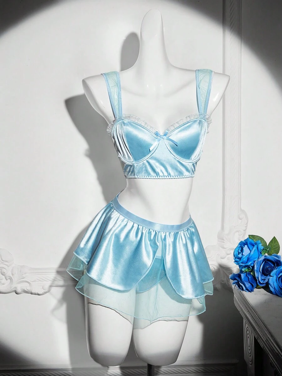 3pcs/Set Women's Cute Bow Decor Underwired Sexy Lingerie Set