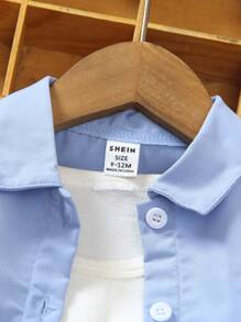 SHEIN 男婴春季套装天蓝色纽扣衬衫配马匹贴花和裤子 - 彩色 - 查看 5