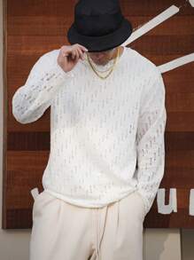 DAZY Men's Textured White T-Shirt, Spring/Summer Long Sleeve Men Shirt Fall,Winter - White - View 3