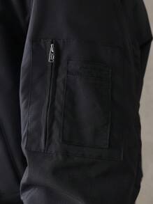 SUMWON Premium Lightweight Bomber Jacket With Utility Sleeve Pocket Classic Streetwear Outerwear Athletic Flight Jacket For Fall Winter Spring - Black - View 6