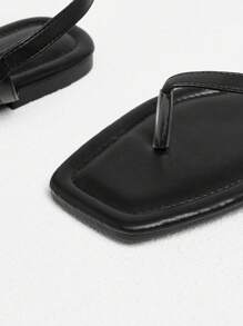 Styleloop 新款编织 T 型带平底凉鞋，时尚简约休闲人字拖沙滩凉鞋，波西米亚风格，有黑色、棕色、白色、粉色、酒红色、绿色可供选择 - 黑色 - 查看 6