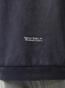 SUMWON 优质传统刺绣连帽衫重磅棉混纺运动卫衣套头衫都市街头服饰冬季秋季休闲健身 - 藍色 - 查看 6