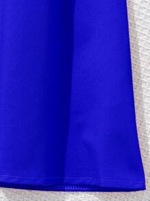 Teen Girl Solid Color Patchwork Ruffle Trim Round Neck Tie Waist Fashionable Dress - Royal Blue - View 9