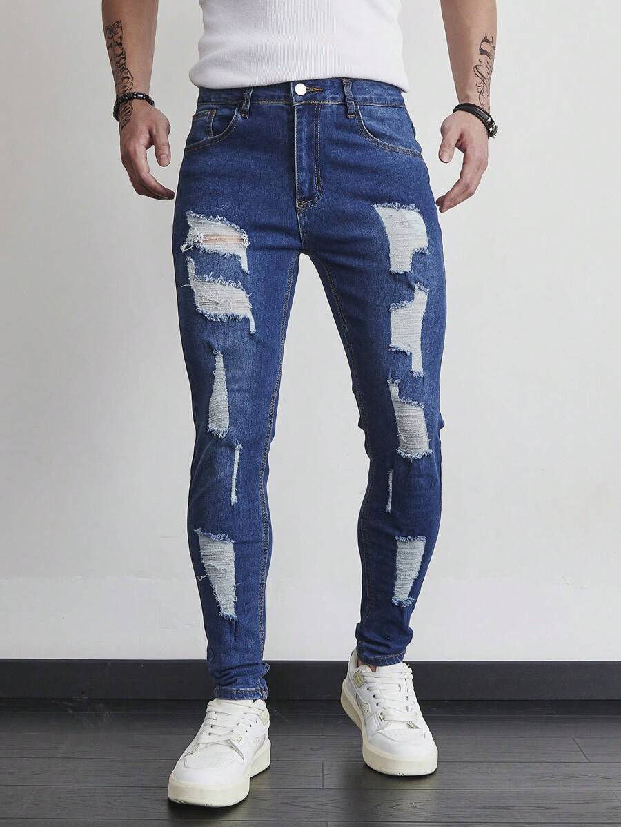 Manfinity LEGND Jeans de mezclilla casual y sencilla para uso diario para hombres - Lavado ligero - Ver 1