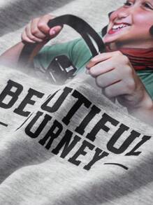 DAZY 2pcs/Set Young Boy Letter & Graphic Print Round Neck Camisole & Shorts - Grey - View 6